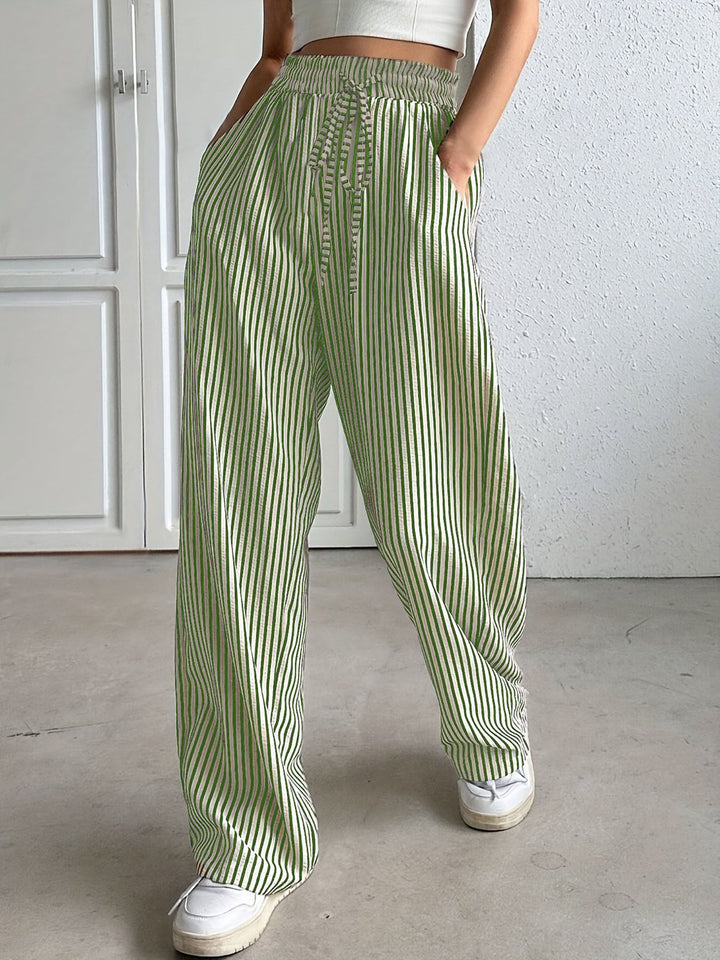 Striped wide pants for women with elastic waist and practical pockets Lune London