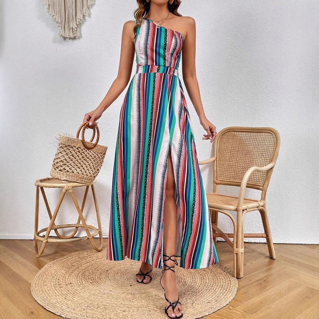 One-Shoulder Maxi Dress with High Slit Lune London