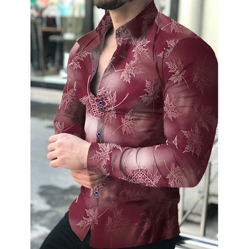 Elegant long-sleeved shirt for men with a modern leaf pattern Lune London