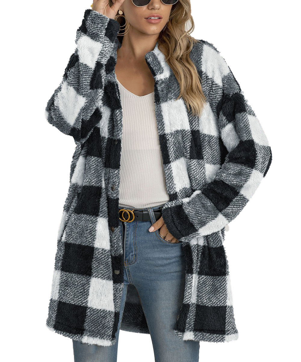 Women’s fleece jacket with checked pattern and practical pockets Lune London