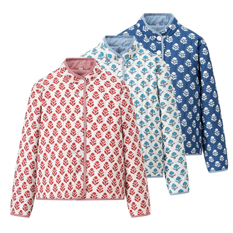 Ladies down jacket with floral patterns and elegant collar Lune London