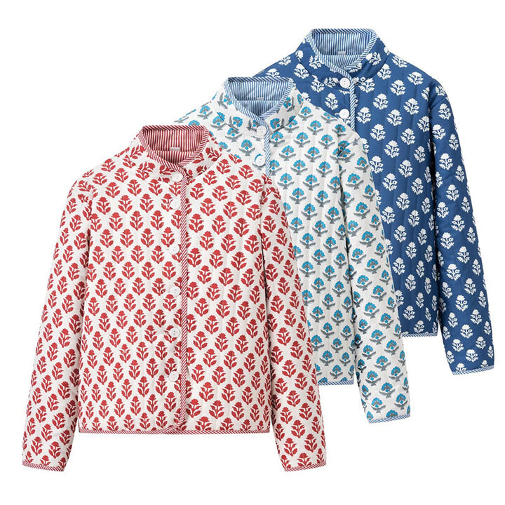 Ladies down jacket with floral patterns and elegant collar Lune London
