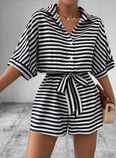 Chic and Style relaxed front tie striped jumpsuit set for women