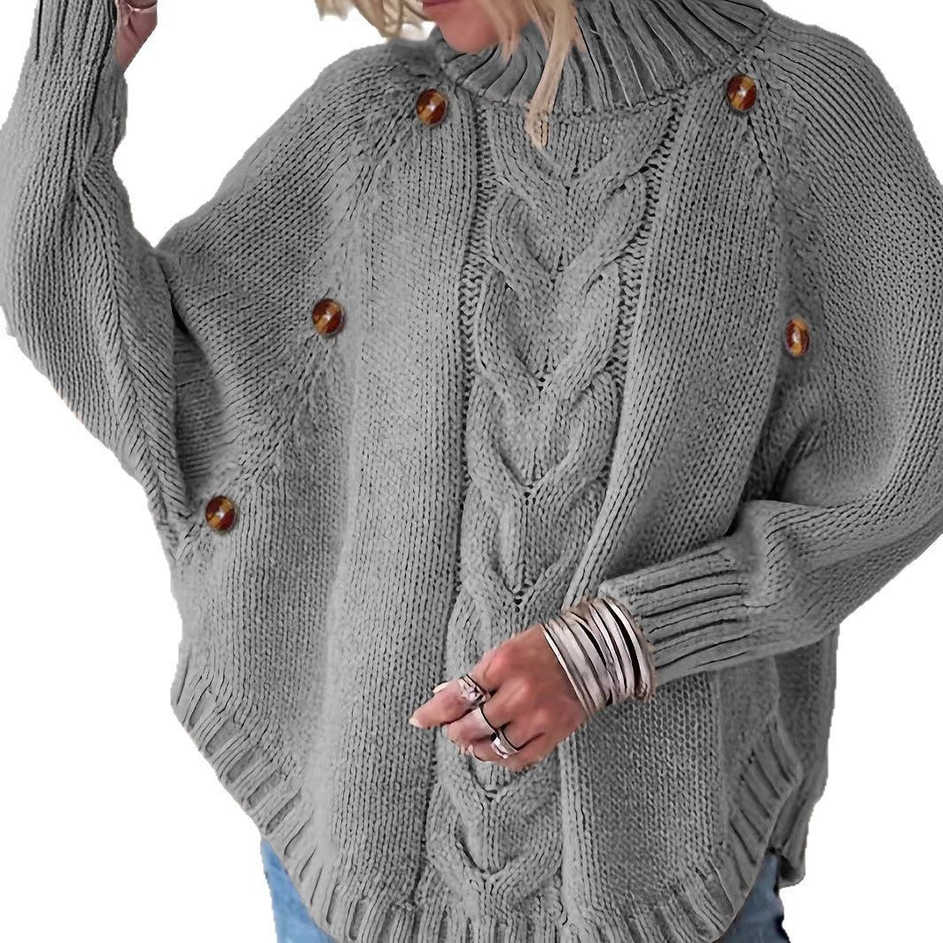 Thick knitted sweater for women with a modern braid design and practical buttons Lune London