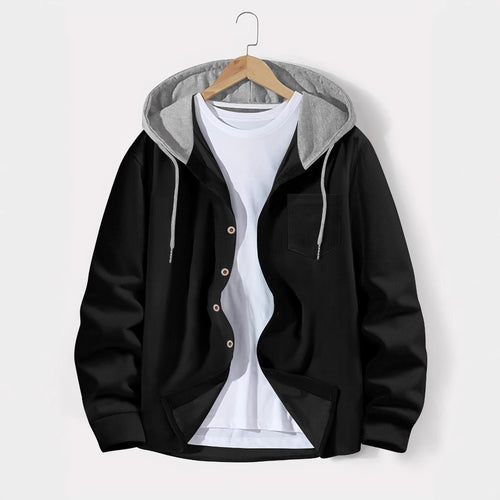 Casual hooded jacket for men with button placket and practical side pockets Lune London
