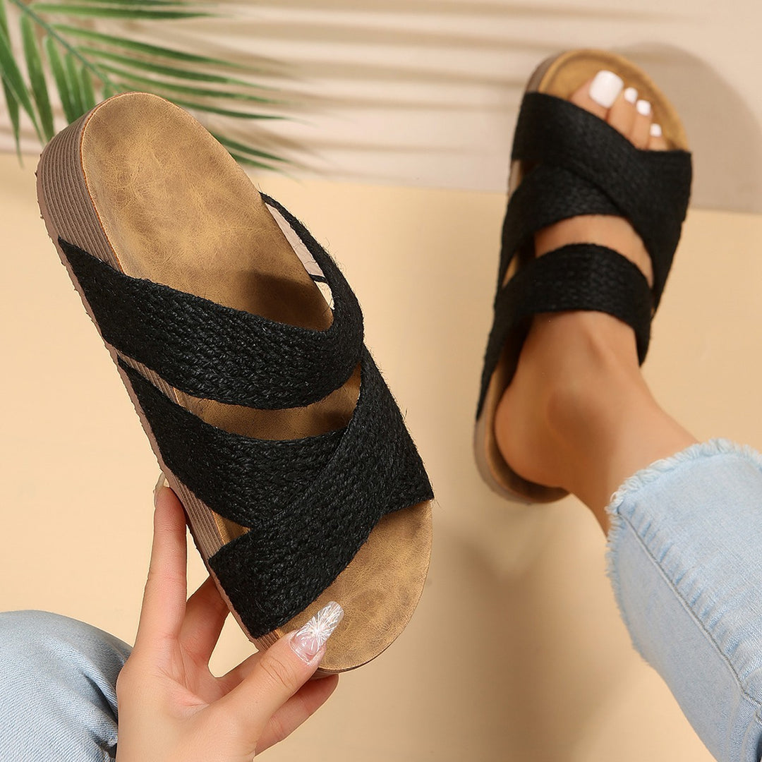 Ladies Comfortable Wedge Slippers with Elegant Woven Elements Lune London