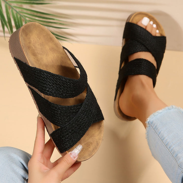 Ladies Comfortable Wedge Slippers with Elegant Woven Elements Lune London