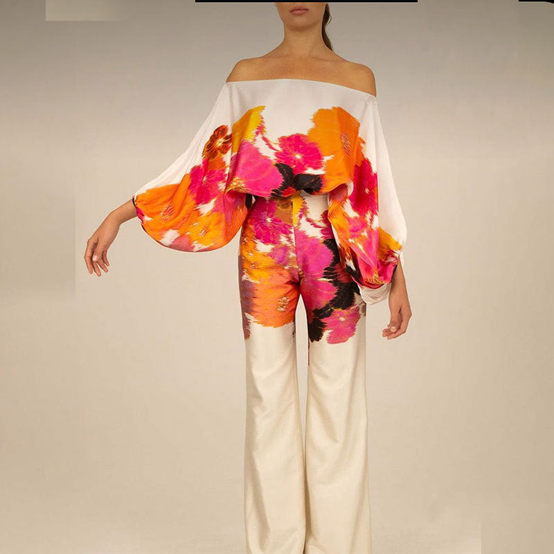 Ladies Elegant Jumpsuit with floral design and wide leg Lune London
