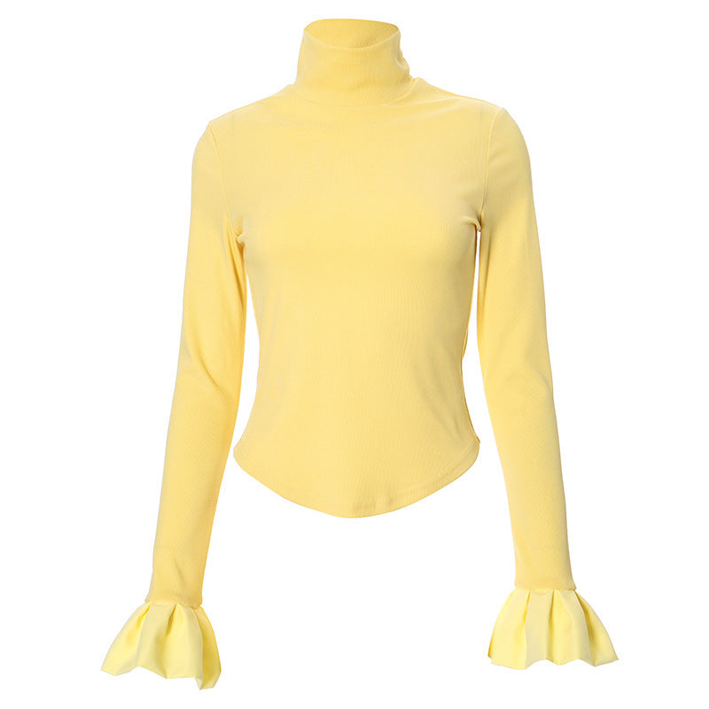 Ladies Elegant Long Sleeve Top with High Collar and Ruffled Details Chic and Style