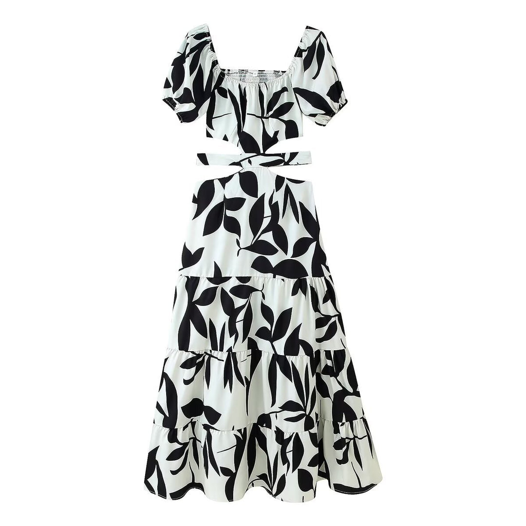 Maxi dress for women with floral cutout and ruffle details Lune London