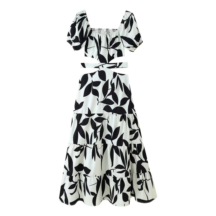 Maxi dress for women with floral cutout and ruffle details Lune London