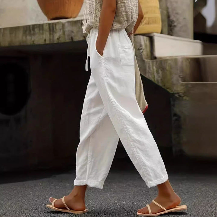 Lune London | Women Casual Linen Pants with Elastic Waistband and Side Pockets