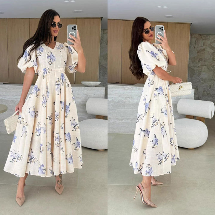 Ladies Vintage Floral A-Line Maxi Dress Lune London