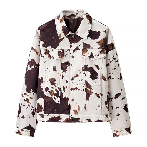 Trendy faux leather jacket for women with a trendy cow pattern Lune London