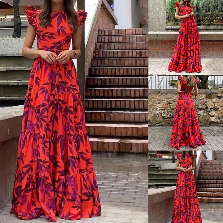 Robe maxi femme avec détails en volants et design floral Chic & Stil