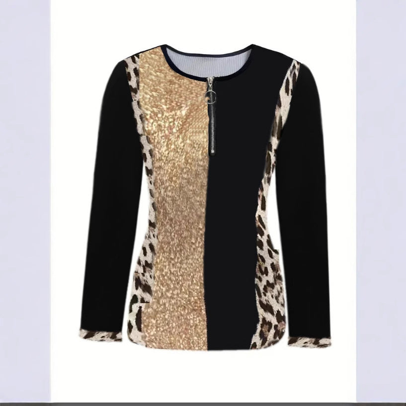Ladies Shiny top with zipper and animal print Lune London