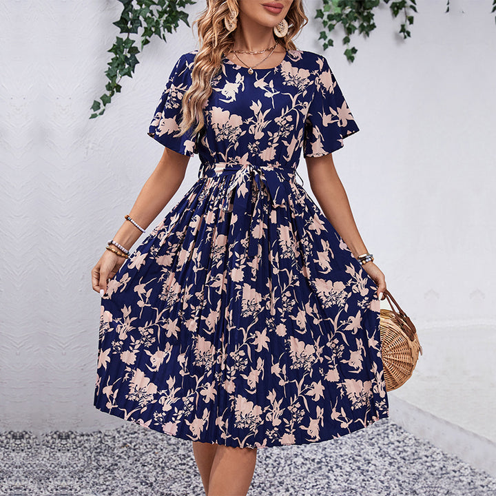 Lune London women's midi dress with floral print and tie belt