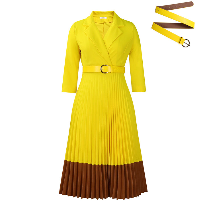 Elegant pleated dress for women with fitted blazer top and belt Lune London