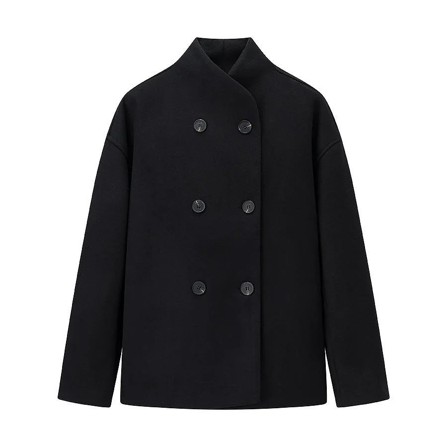 Elegant winter jacket for women with double-breasted buttons and high collar Lune London