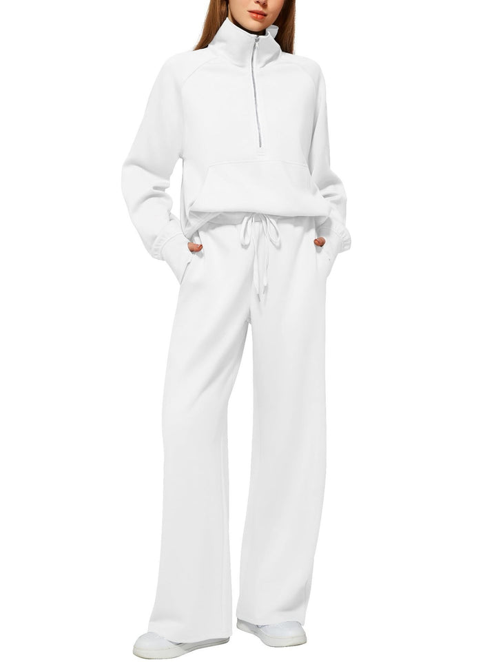 Women's sporty fleece jumpsuit set with high collar and side pockets Lune London