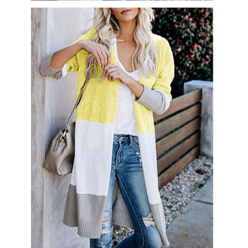 Cardigan en tricot à la mode pour femmes avec des rayures en blocs de couleur Chic & Stil