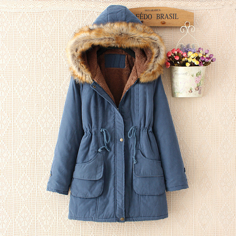 Ladies quilted transition jacket with faux fur collar and practical pockets Lune London