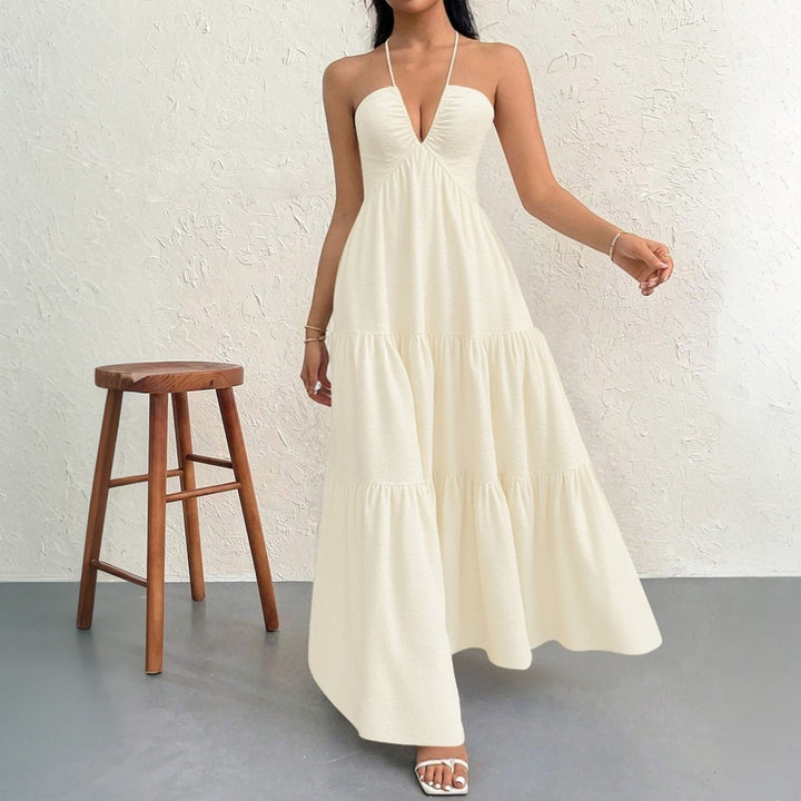 Robe maxi femme avec décolleté V profond et volants Chic & Stil