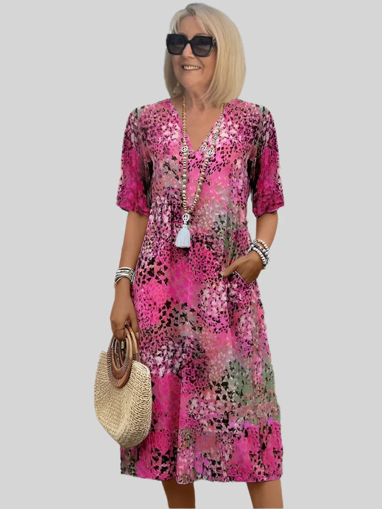 Women Midi Floral Dress with V Neck Lune London