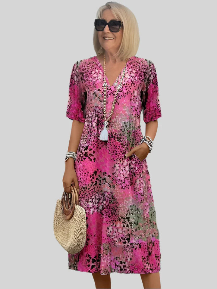 Women Midi Floral Dress with V Neck Lune London