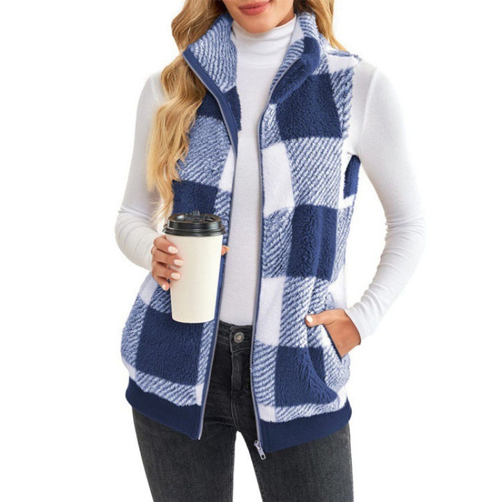 Fleece vest for women with plaid pattern and high-quality zipper Lune London
