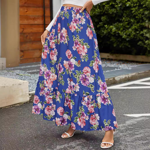 Maxi skirt for women with a cheerful floral pattern and a voluminous ruffle approach Lune London