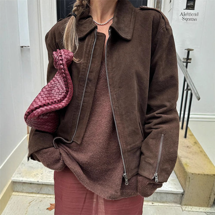 Short casual jacket for women in soft material with practical zippers Lune London