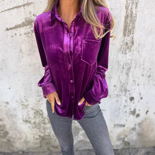 Women Elegant velvet blouse with classic shirt collar and long sleeves Lune London
