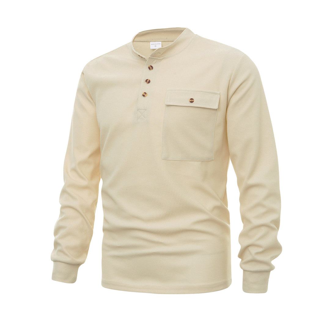 Men's long sleeve Henley shirt with structured design and practical chest pocket Lune London