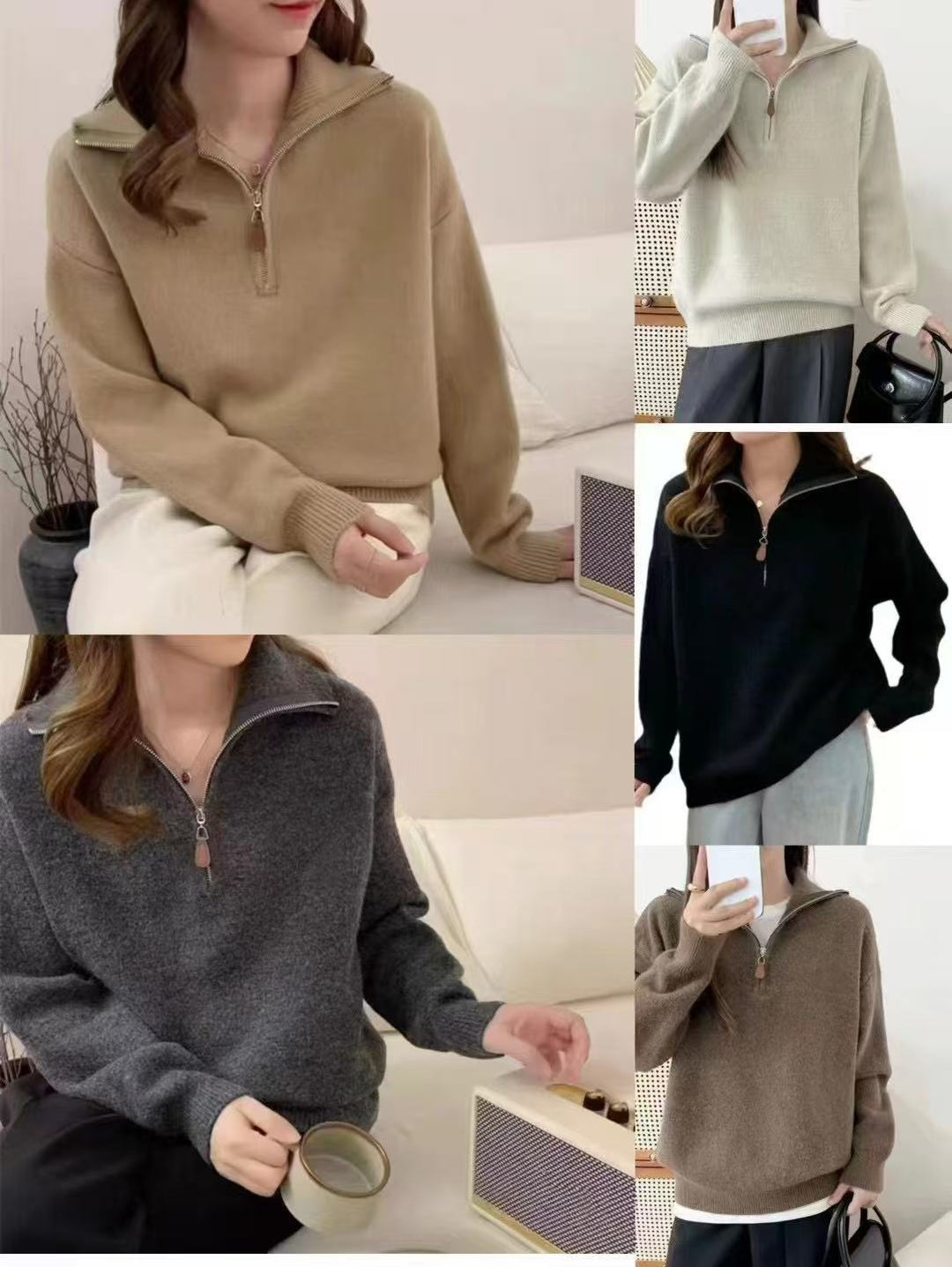 Pull féminin à col montant et fermeture éclair