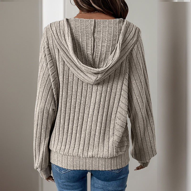 Ladies casual hoodie with textured ribbed pattern and button placket Lune London