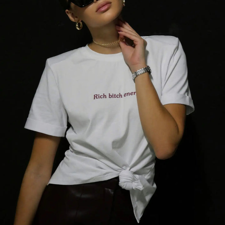 Ladies' T-shirt with creative inscription and fashionable knot Lune London