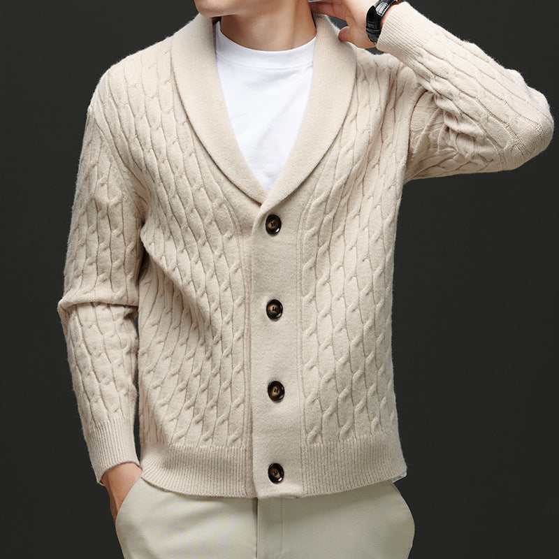 Men's knitted jacket with modern cable pattern and elegant collar Chic and Style