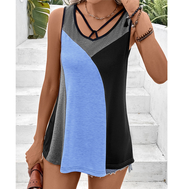 Lune London Women's Colorblock Sleeveless Top with Trendy V-Neck