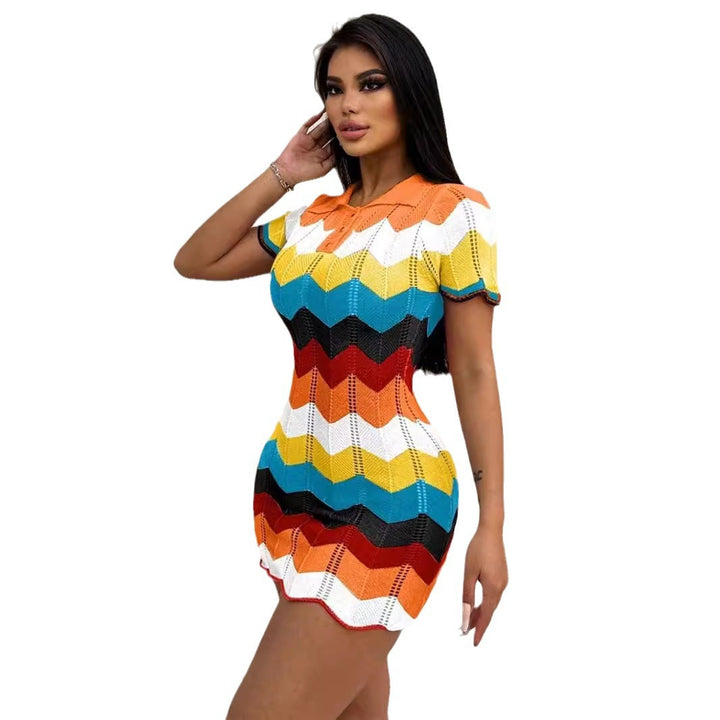 Ladies' knit dress with a modern wave pattern and a polo collar Lune London