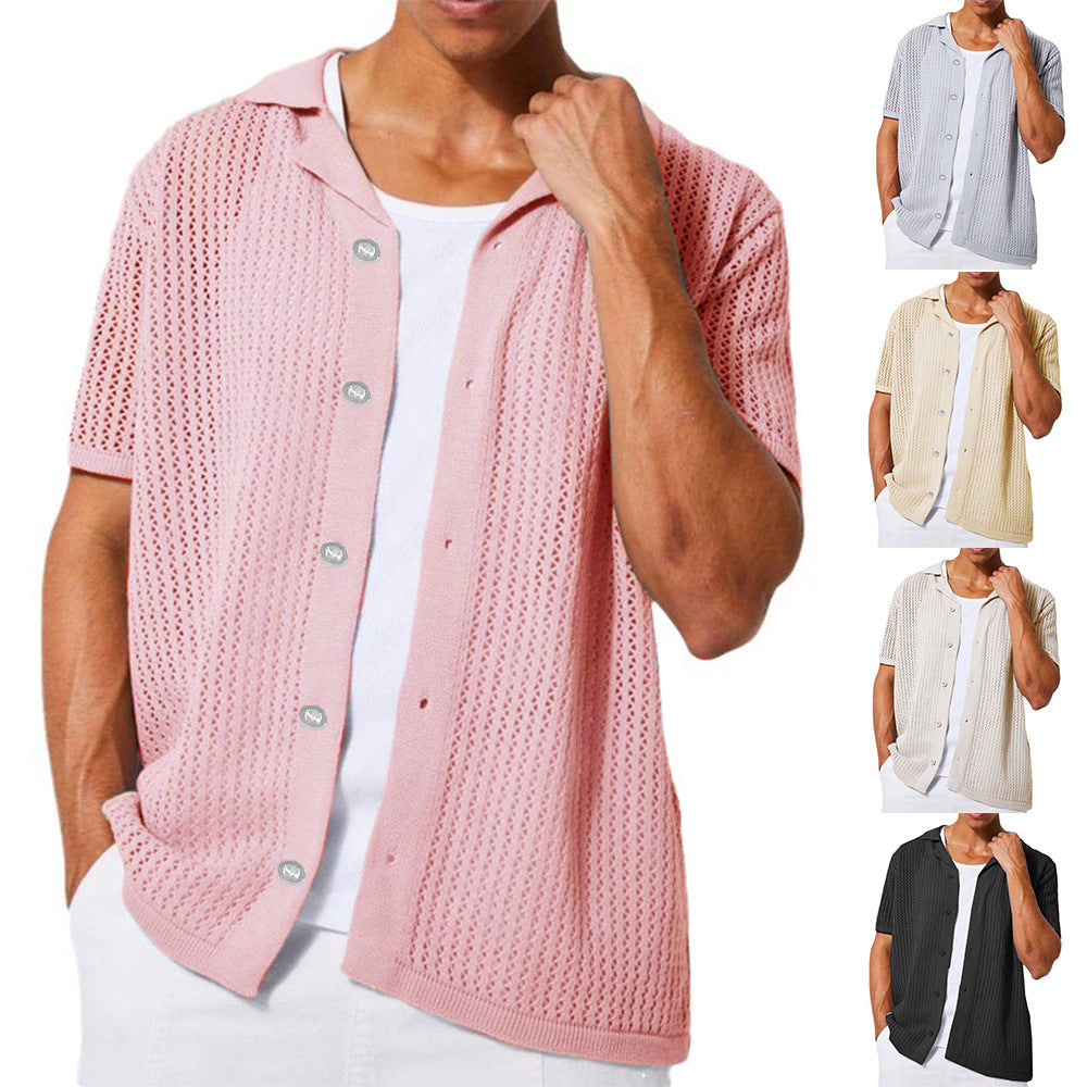 Open collar knit shirt for men with short sleeves and breathable Lune London
