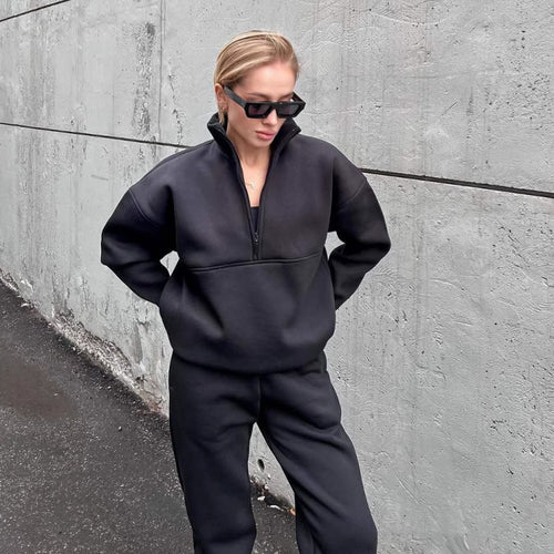 High-performance women's sweatshirt in fleece with high collar and zip Lune London