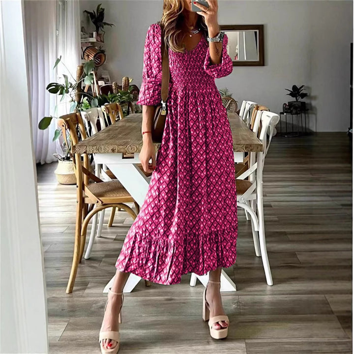 Maxi dress for women with voluminous sleeves and an elastic drawstring at the waist Lune London