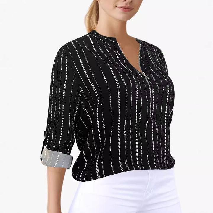Ladies' blouse with elegant zipper and modern striped pattern Lune London