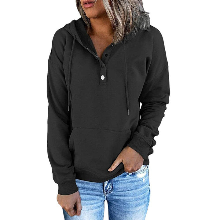 Ladies casual hoodie with button placket and kangaroo pocket Lune London