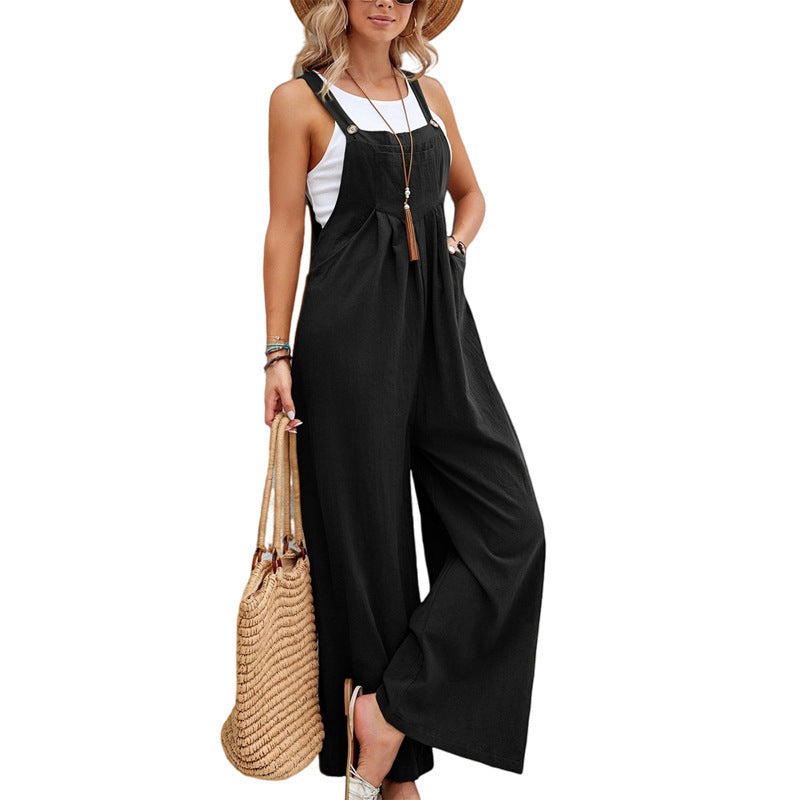 Ladies casual jumpsuit with wide legs and adjustable straps Lune London