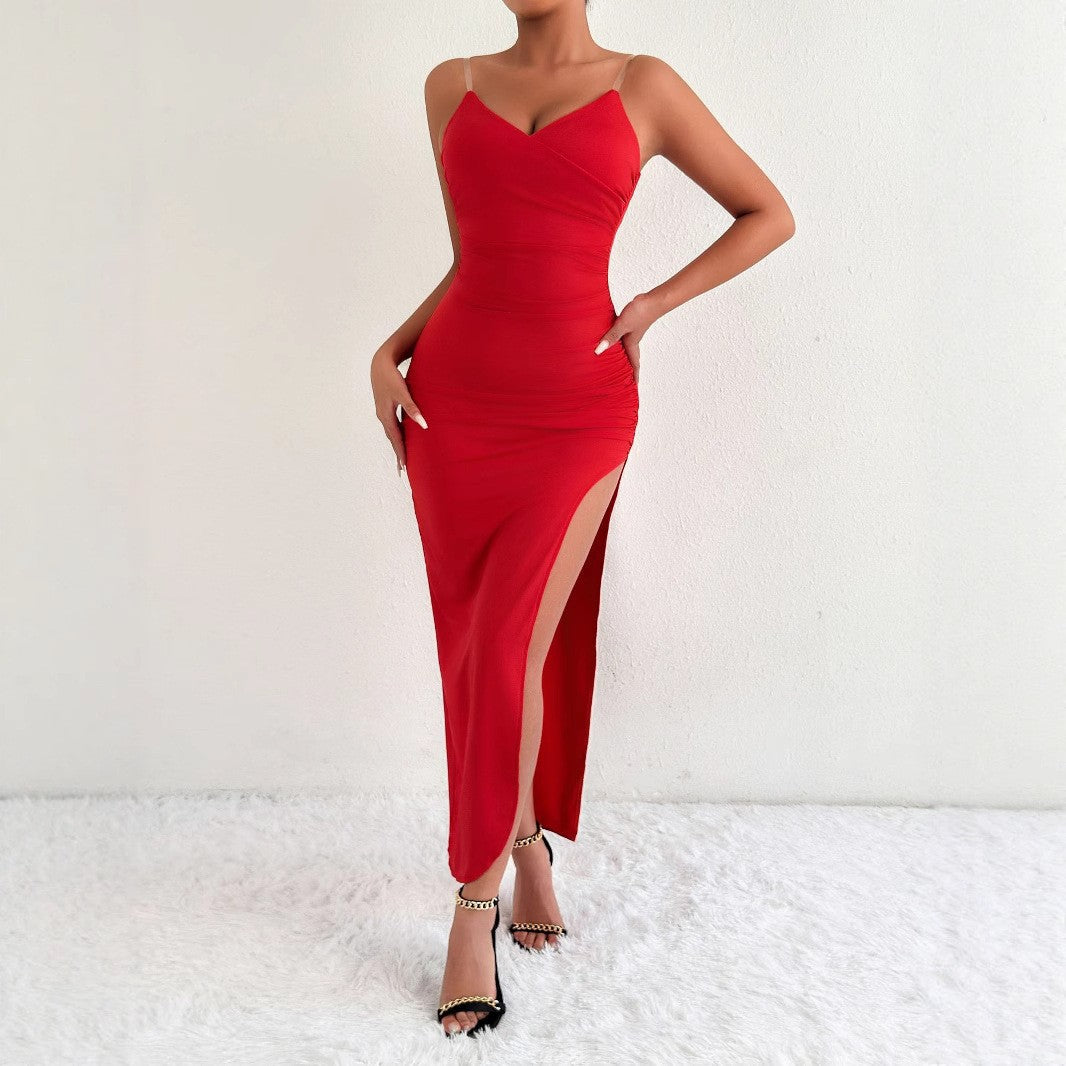 Women Elegant Maxi Dress with Side Slit and Fine Straps Lune London