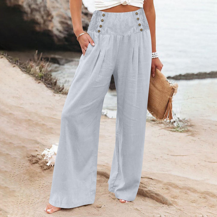 Pantalon d'été large pour femmes avec détails en bouton Lune London