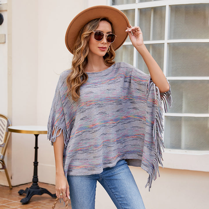Ladies cozy poncho with fringe details Lune London