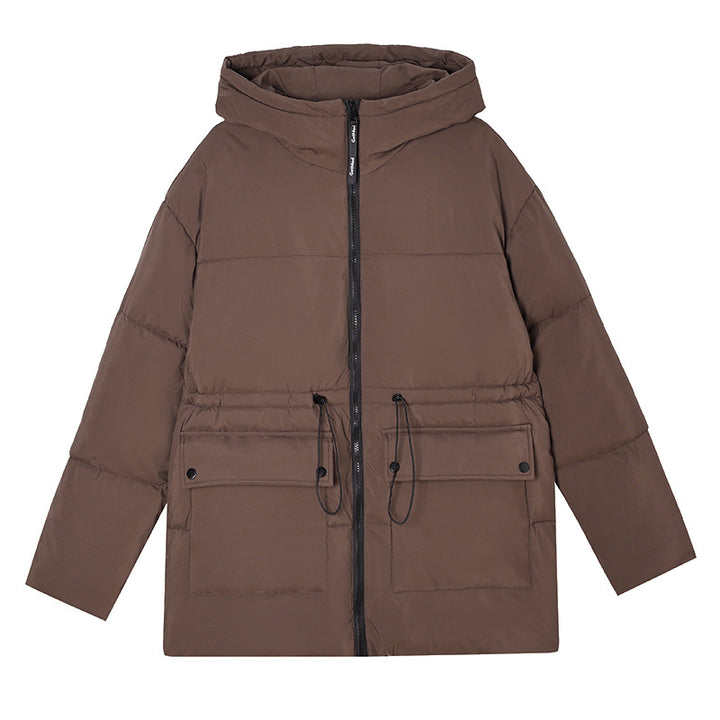 Insulated parka jacket for women with adjustable waist drawstring and practical pockets Lune London